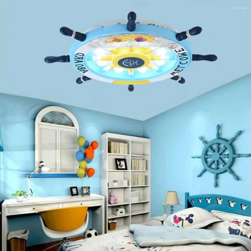 Luzes de teto Mediterrâneo Cartoon Light Children's Led Led Rudder Creative Baby Eye Protection Lamp Energing Ecalando