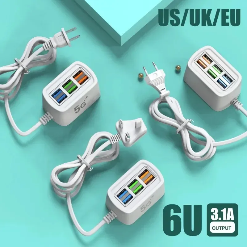 Telefoonlader USB Power Strip Multifunctioneel Snel opladen 6 Poorten USB Mini Extension Socket Hub Splitter