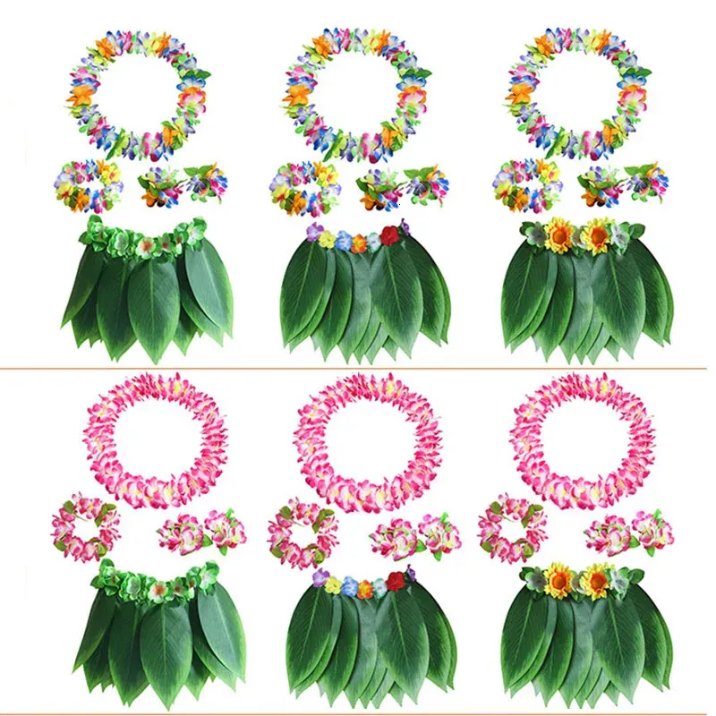 5pcs/set Hawaii Artificial Tropical Leaves Flower Skirt Summer holiday Party Costume wedding birthday garland wreath DIY Decor