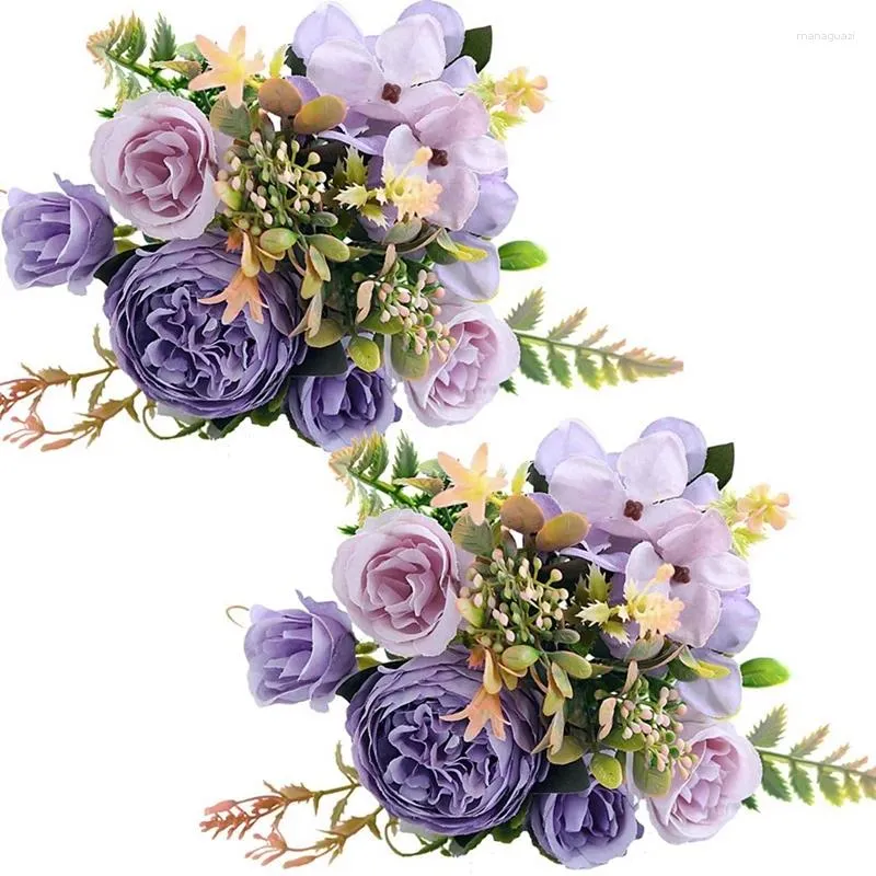 Fleurs décoratives artificielles 10pcs fausses arrangements de bouquet de boutique de fleur de fleur de la soie de soie pivoine (violet)