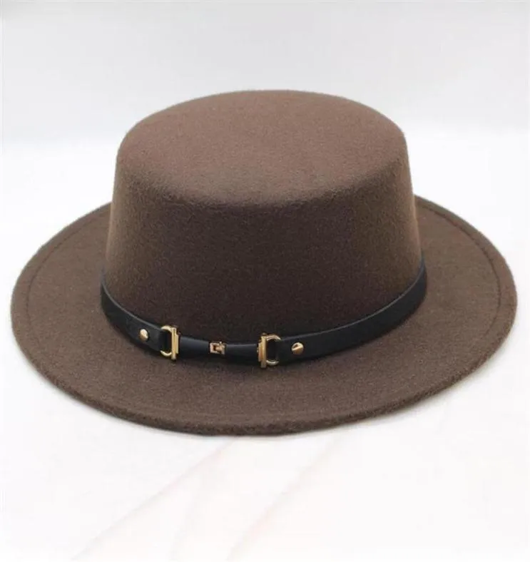 Cappello Fedora per feltro di colore solido classico per uomini donne in lana berretto jazz cappa largo bordo semplice cappello a cilindro piatto 27451299768