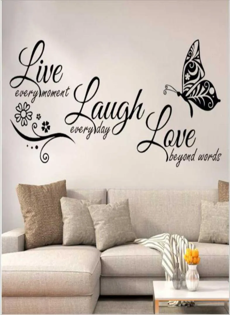 Live Laugh Love Butterfly Flower Wall Art Sticker Moderne wandstickers Quotes Vinyls Stickers Stickers Home Decor Living Room1644349