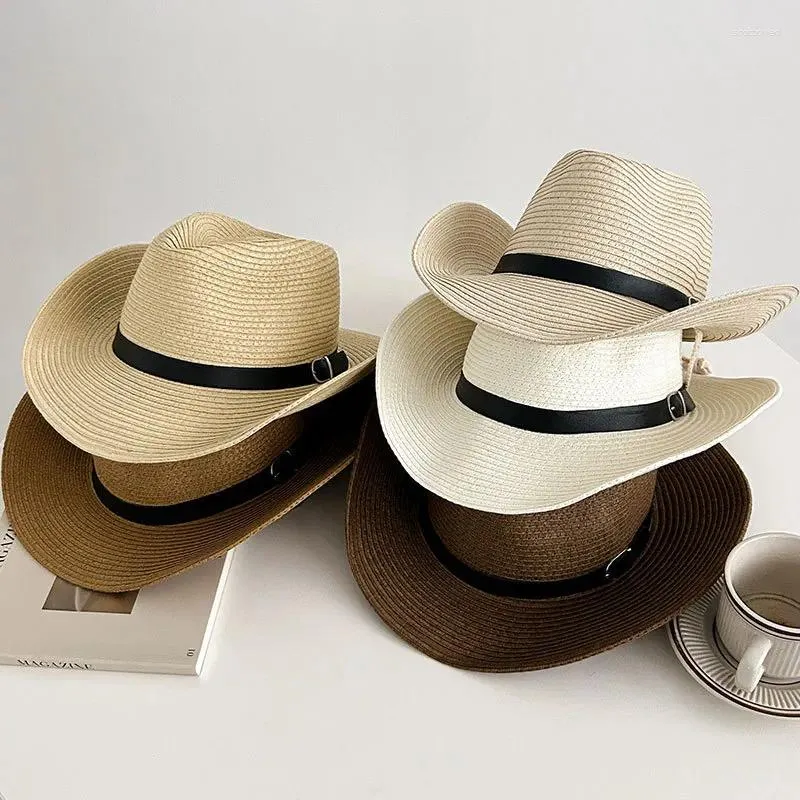 Chapéus largos da borda Moda Menina Western Cowboy Women Summer Summer praia