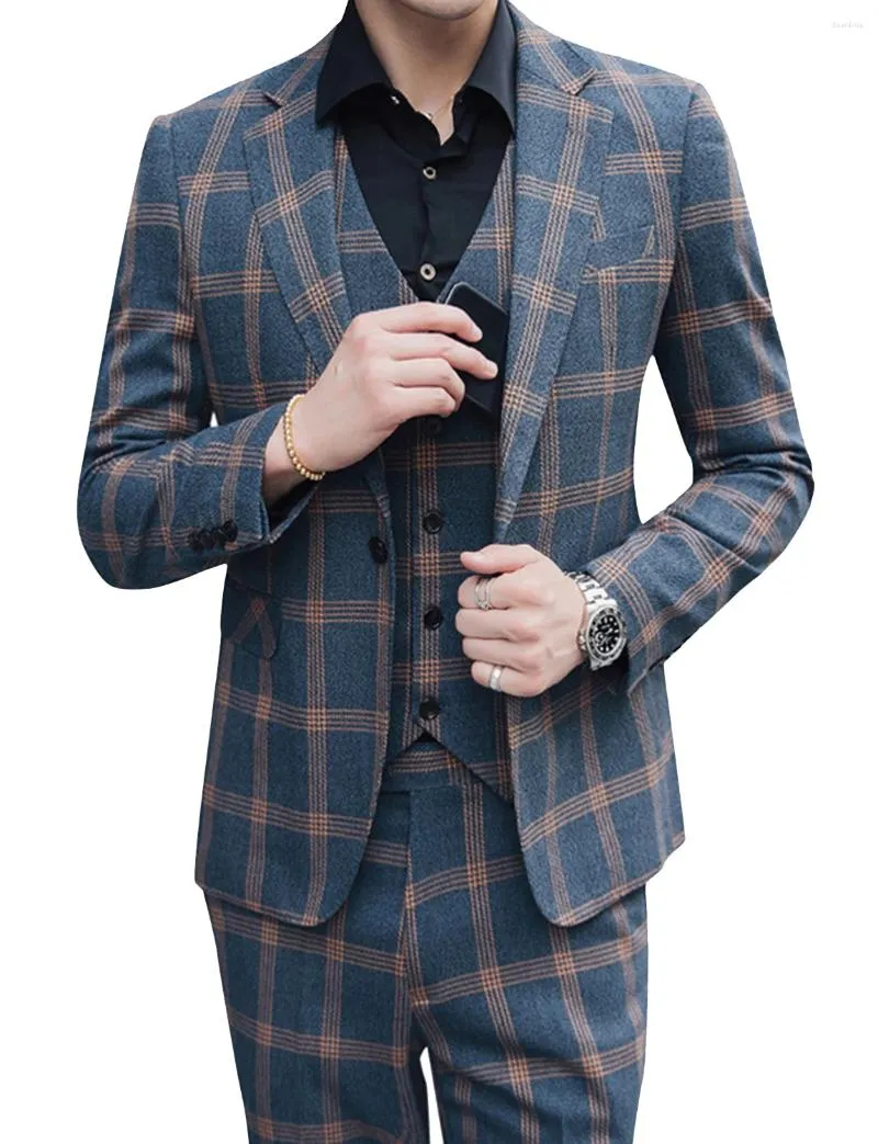 Men's Suits Plaid Modern Fit 3-Piece Suit One Button Jacket Tux Waistcoat & Trousers