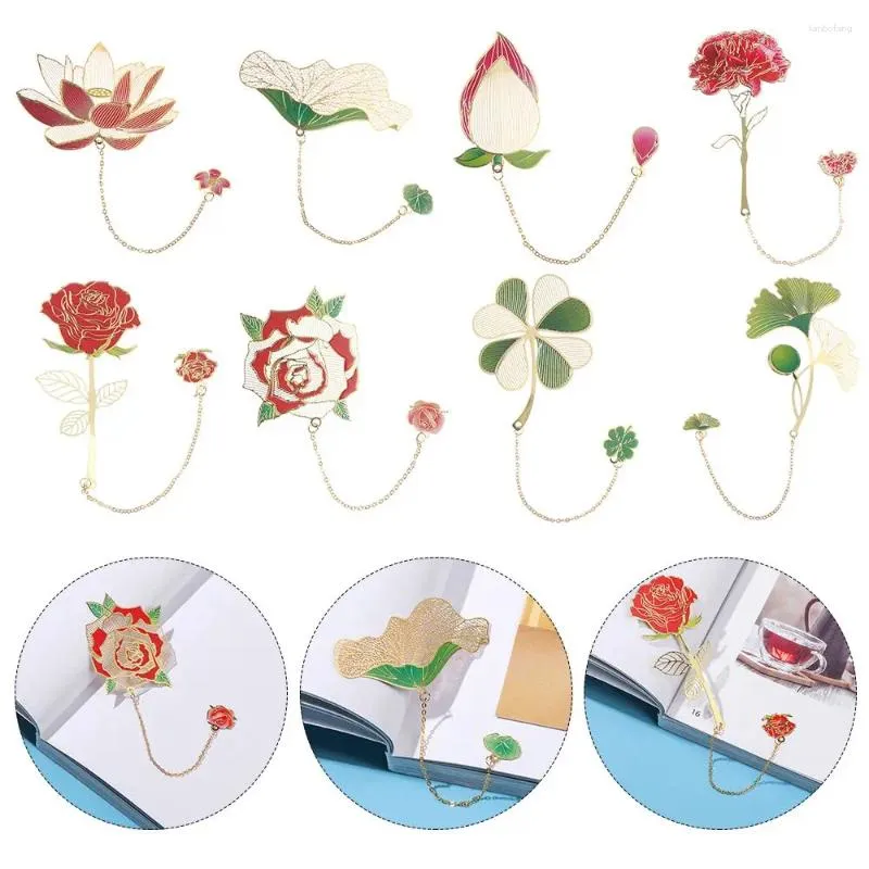 Kinesisk stil metall ihålig målad bokmärke lotus blad med tofs kreativa brevpapper fina gåvor konst mässing