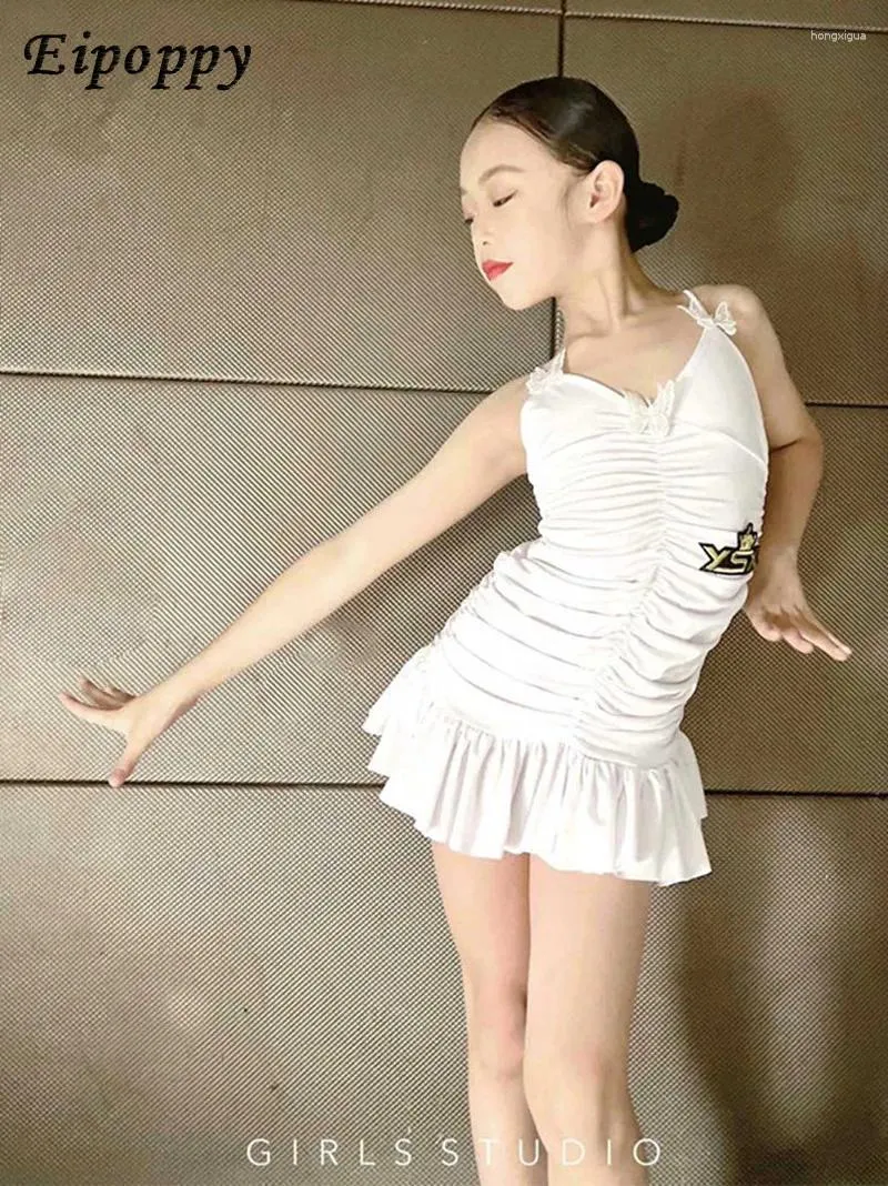 Stage Wear Children's Latin Dance Practice Clothes Women's One-Piece Butterfly Decorative Suit Performance