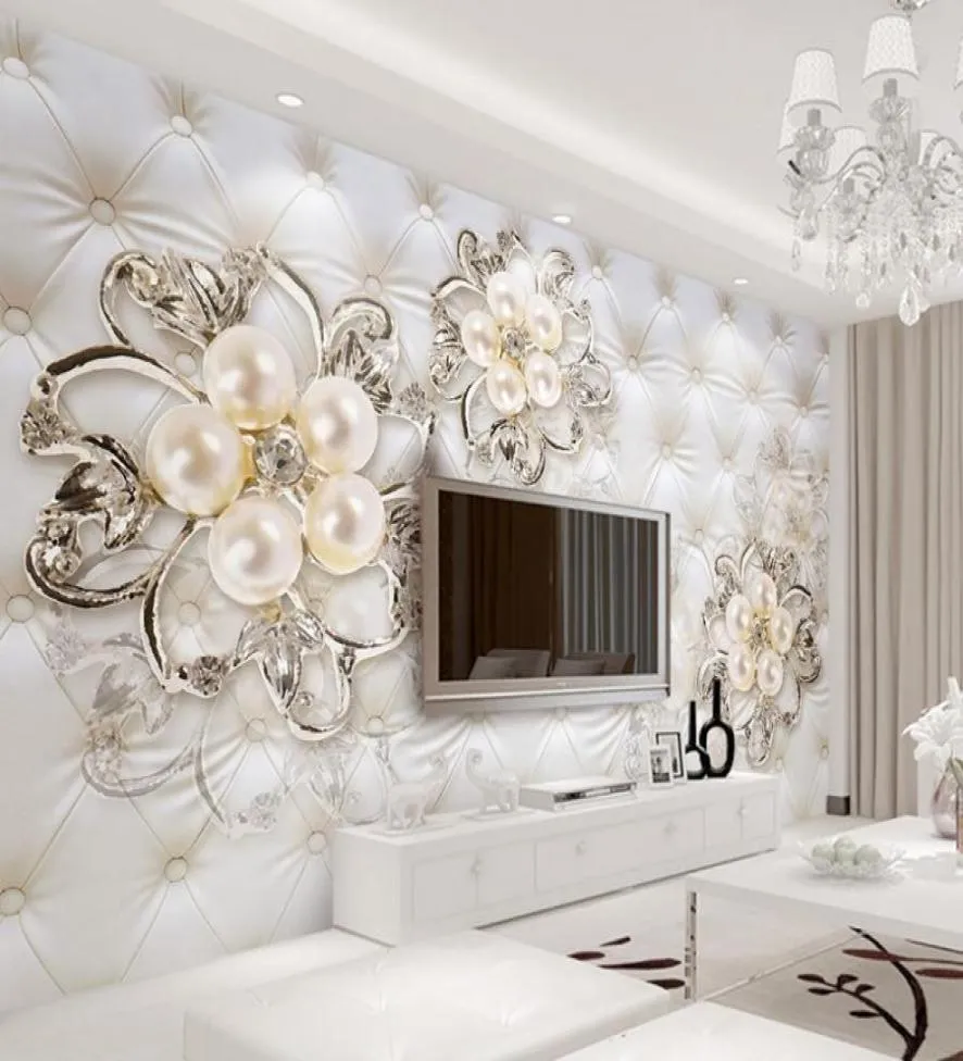 3D Fantasy European Style Soft Pack Stereo Relief Pearl Flowers TV Backdrop Wall Mural El Living Room Luxury Po Wallpaper4072203