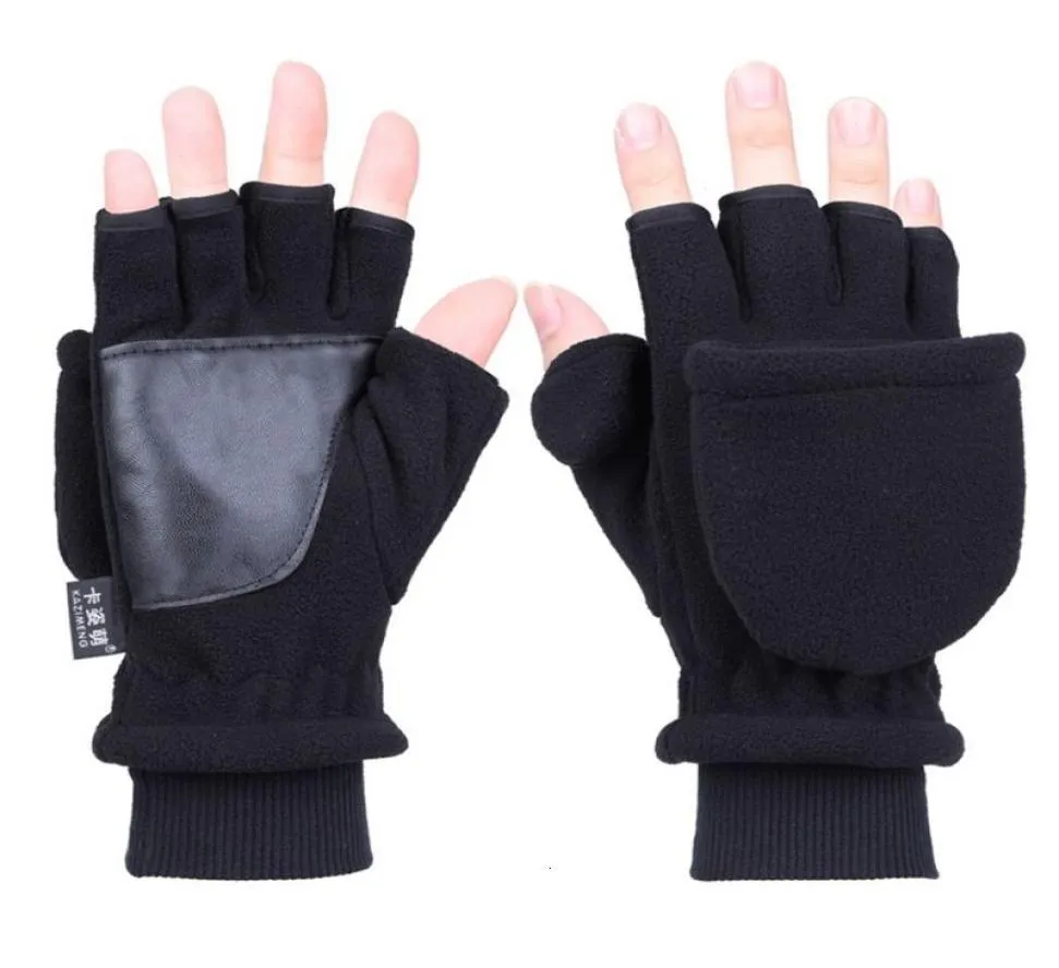 Women Men Winter Polar Fleece Half Finger Flip Gloves Double Layer Thien Touch Screen Fingerless Convertible Mittens Wrist8376976