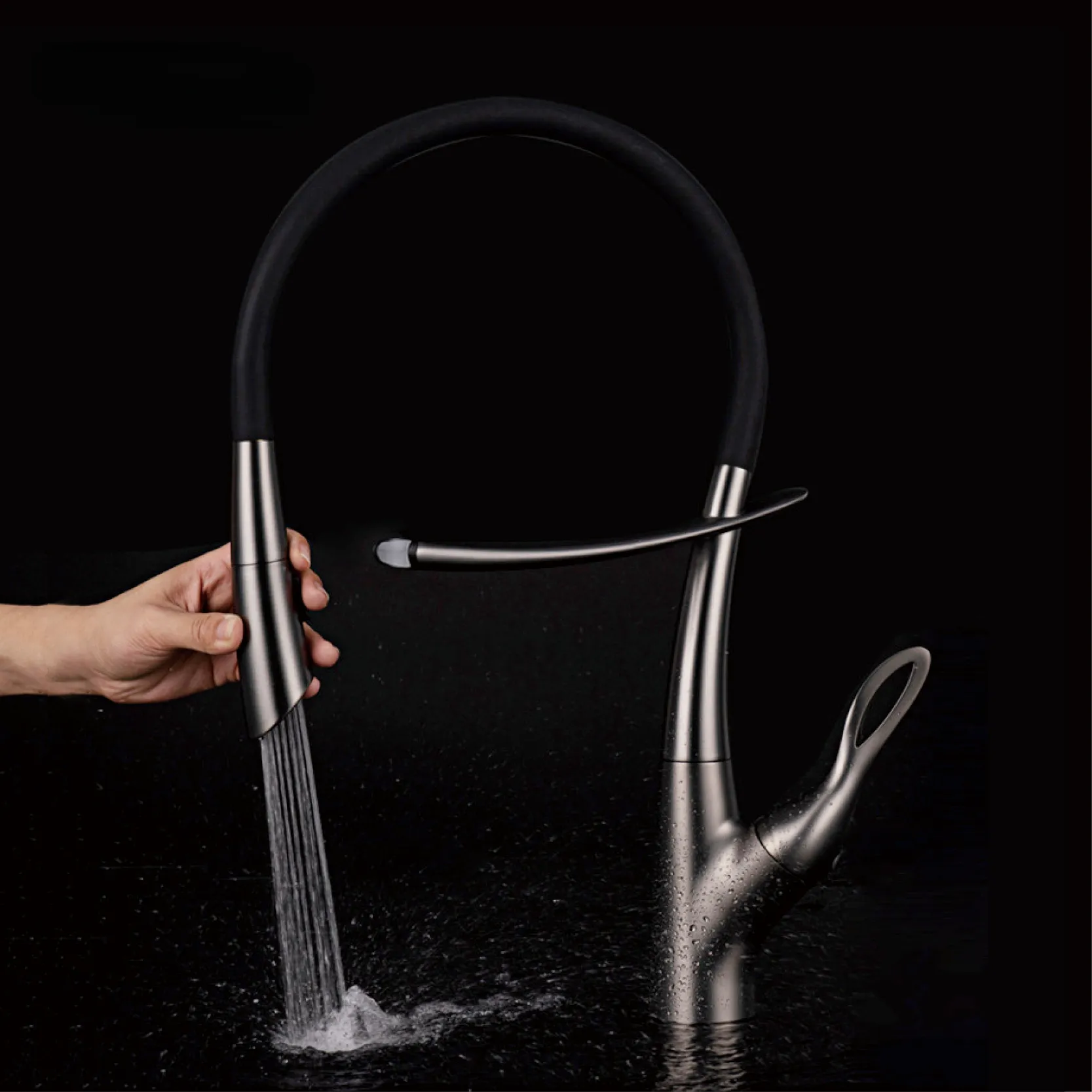Luxus Messing Pistole graue Küche Wasserhahn Magnetisch Saugauszieher Design einesgriff kalte heiße Dual Control 2-Funktion Spüle Tipp