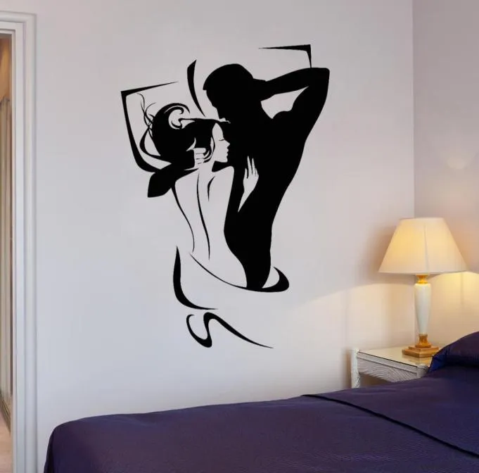 Decalque de parede de parede de casais decalque nua mulher silhueta silhueta Removável adesivos de parede para casa Bedroom1826614