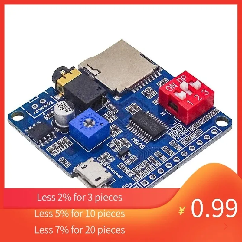 Модуль Voice Playback Board Mp3 Music Player 5W Mp3 Playback Serial Control SD/TF Card для Arduino Dy-Sv5w