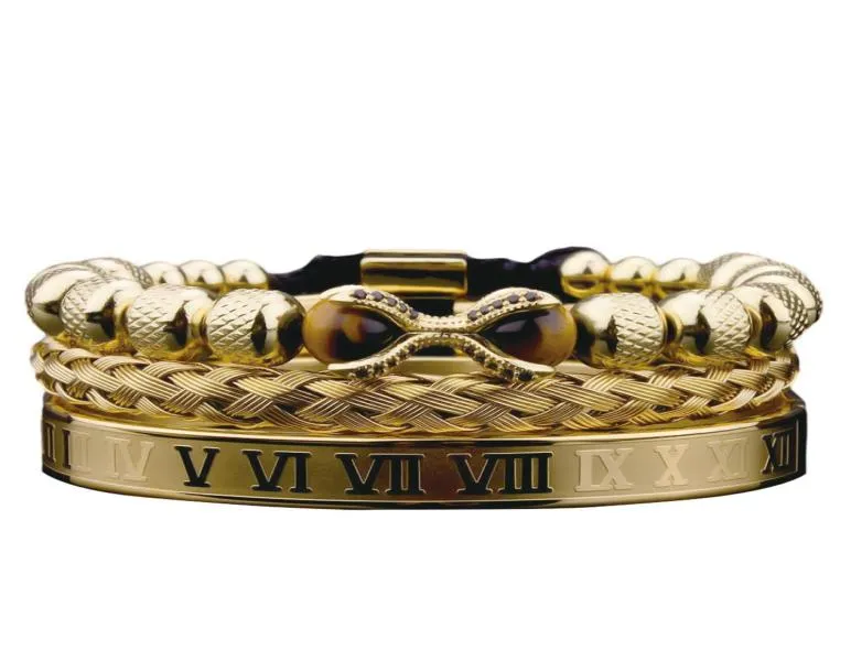 3pcs Luxury Roman Royal Dragon Claw Charm Men Stainless Steel Geometry Pulseiras Open Adjustable Bracelets Couple Jewelry1522792