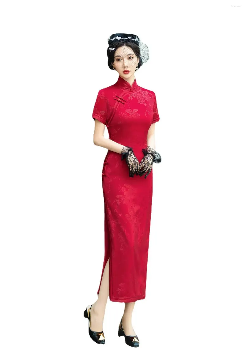 Etnische kleding Cheongsam Chinese avondjurk Betrokkenheid Artistic Young Wedding Slim High-End Year Bridal Po Jacquard