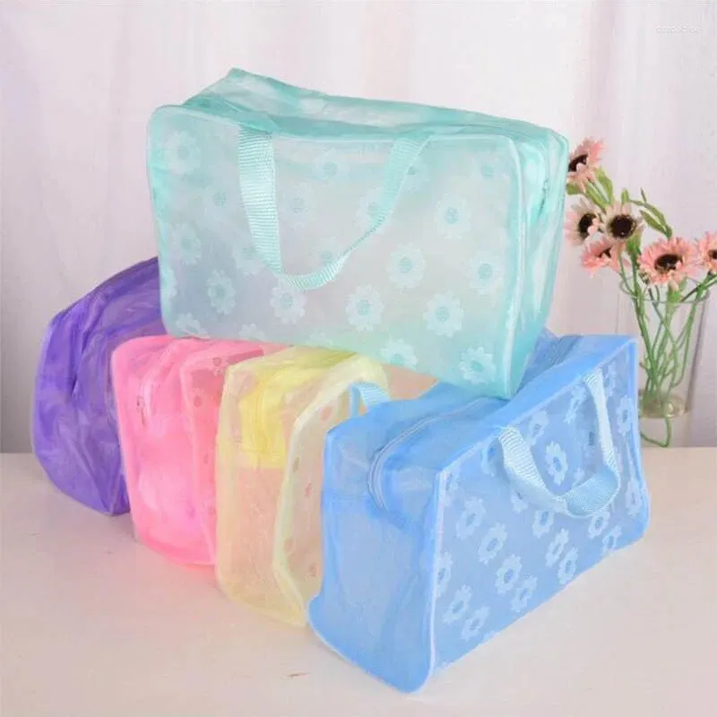 Storage Boxes Travel Accessories Waterproof Save Space PVC Transparent Cosmetics Bag Toiletry Bathing Pouch Floral Make Up Organizer
