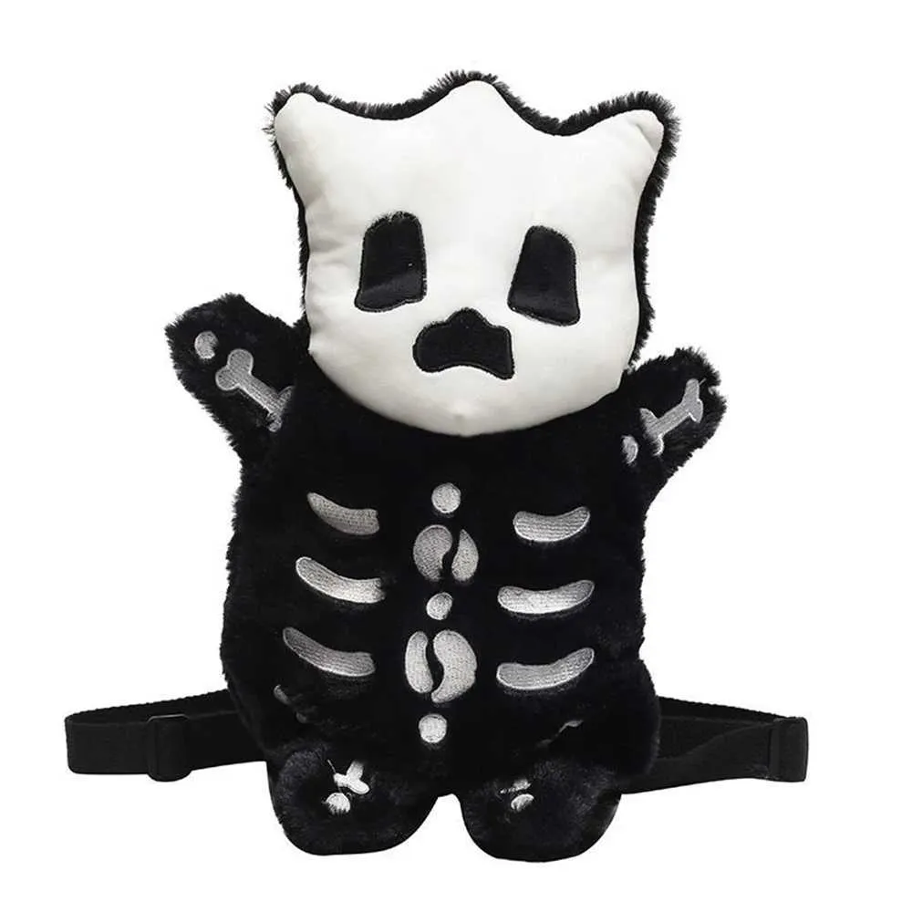 Mochilas de peluches 36 cm de alto nivel de apariencia explosivo esqueleto de diablo negro gato mochila de peluche mochila oscura halloween regalos de Navidad