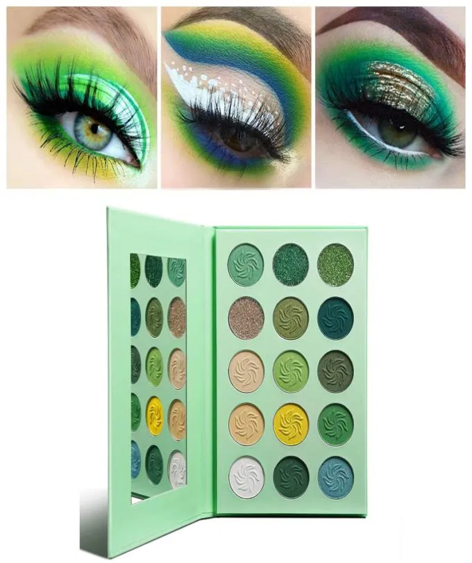 Green Smokey Eye Shadow Matte and Glitter Highly Pigmented Makeup Palettes Eyeshadow Yellow Purple Blue 15 Color Bright Creme Shim6604375