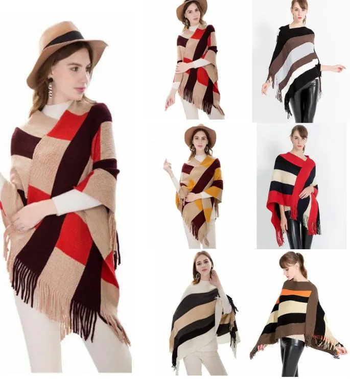 Plaid poncho sciarf tassel avvolge donne vintage knit tartan inverno gruccia a scialle di cardigan coperte di maglione mantello sciarpe gga76562519