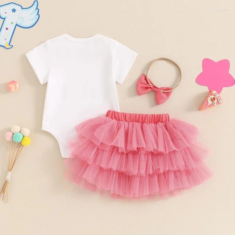 Ensembles de vêtements bébé fille 1ère tenue d'anniversaire sweet one imprimer robeur tutu robe en tulle jupe première gâteau smash