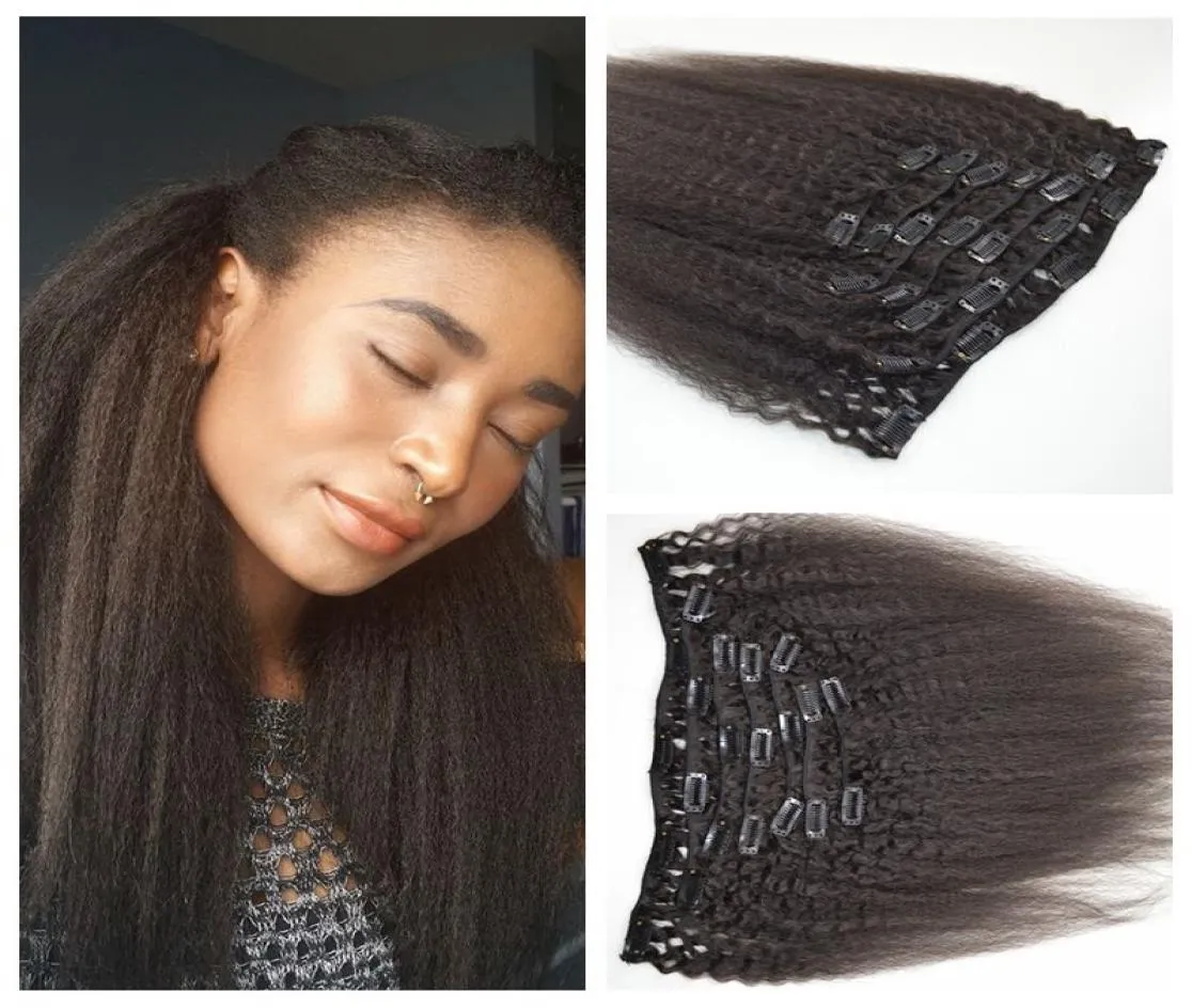 7st afroamerikansk klipp i mänskliga hårförlängningar kinky rakt mänskligt hårväv naturlig svart 120 g Geasy3108054