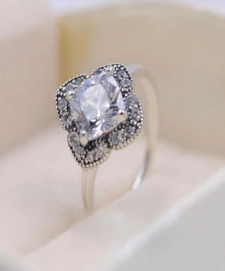 925 Prata esterlina Cristalizada Fanceira floral com pedras transparentes anel de charme de jóias de jóias de jóias amantes de casamento anel de moda para women9632224
