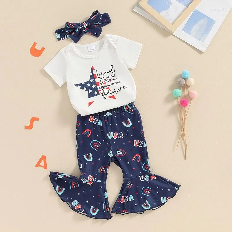 Set di abbigliamento bambina 4 ° di luglio vestito romper Bell Bottoms Set quarto pantaloni bagliori di pantaloni estivi