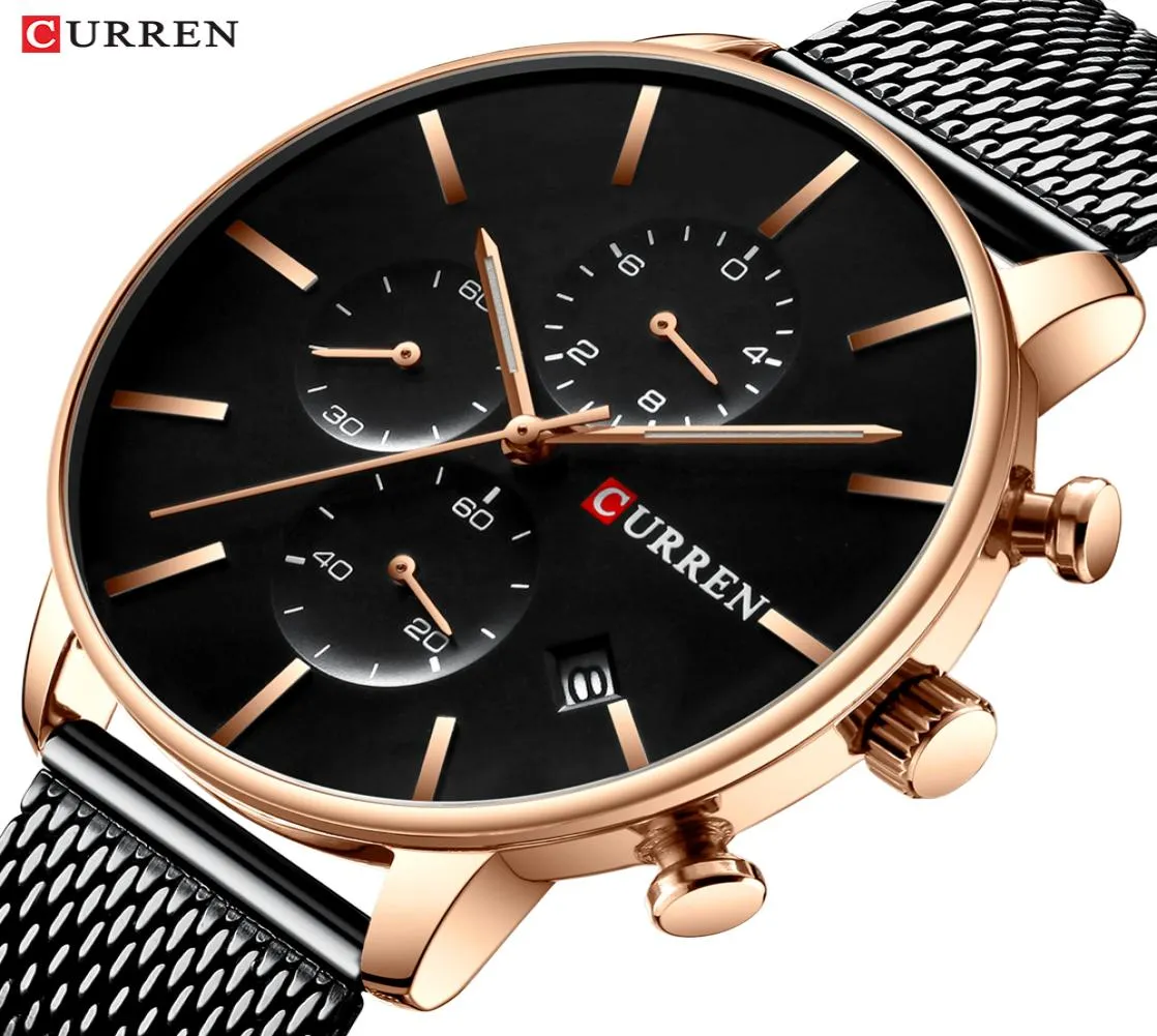 Mentiers pour hommes Curren Fashion Quartz Wristwatch pour hommes Classic Chronograph Clock Sport Watch imperméable Relogio Homem7839192