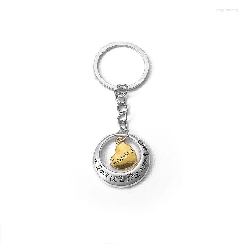 Keychains 11 soorten gouden liefde hart hanger verzilverde gegraveerde cirkel familie papa mama zoon sleutelhangers voor vrouwelijke mannen