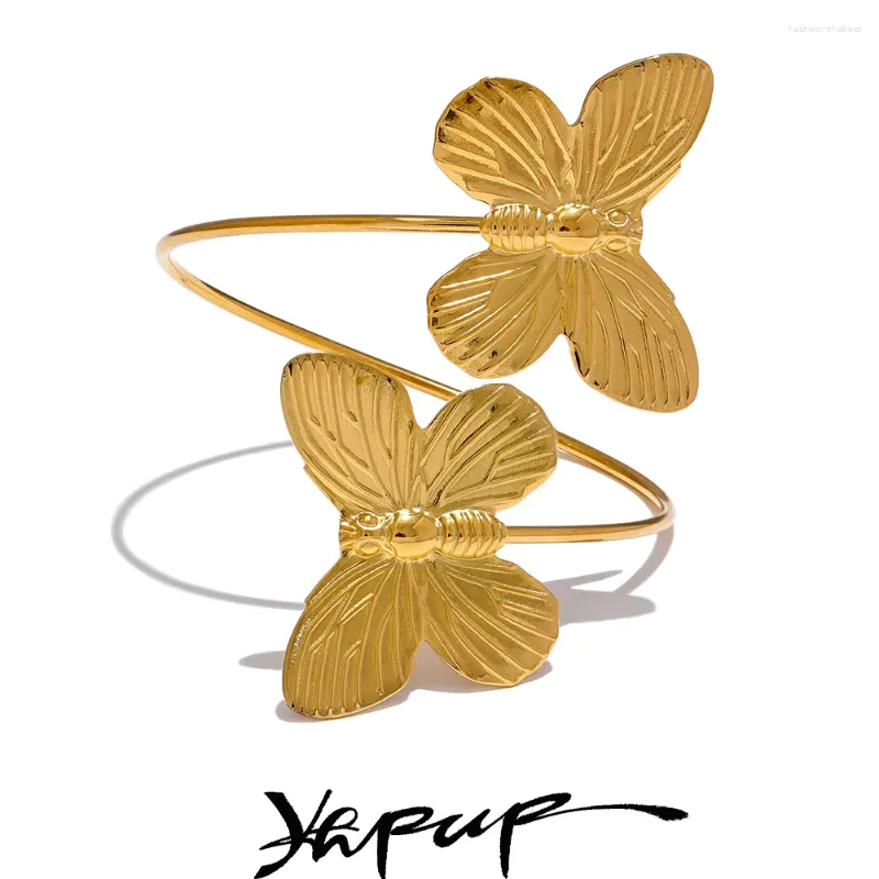 Bangle Yhpup Waterproof Metal Stor gyllene fjäril öppen rostfritt stål högkvalitativt charmuttalande smycken