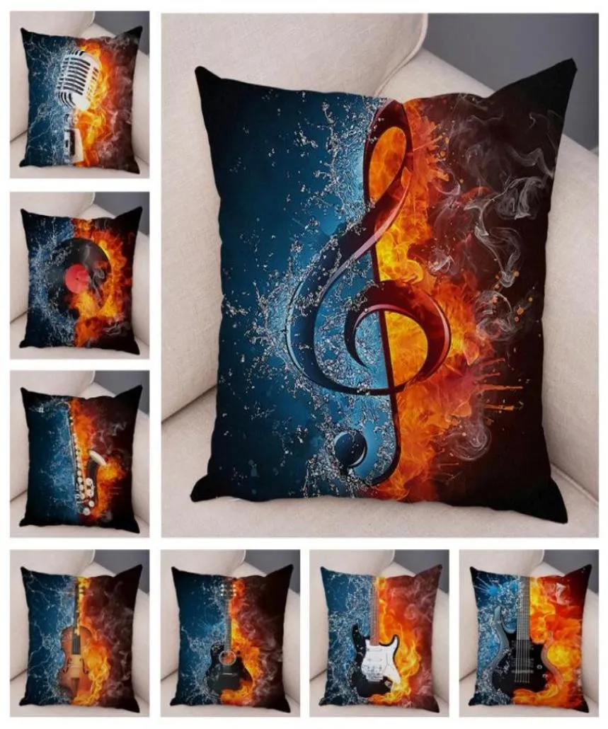 CushionDecorative Pillow Vintage Music Note Pillow Case Decitar Guitar Microphone Violin Printed Case for Home Sofa Soft Plush Cushi6130492