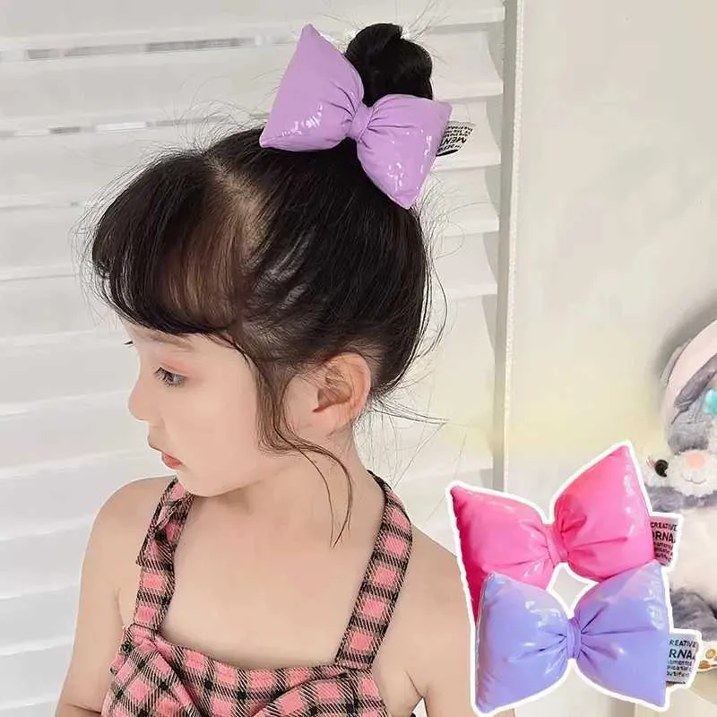 Hair Accessories 2023 New Girls Cute Bright Colorful Leather Bowknot Elastic Hair Bands Children Sweet Soft Rubber Bands Kids Hair Accessories