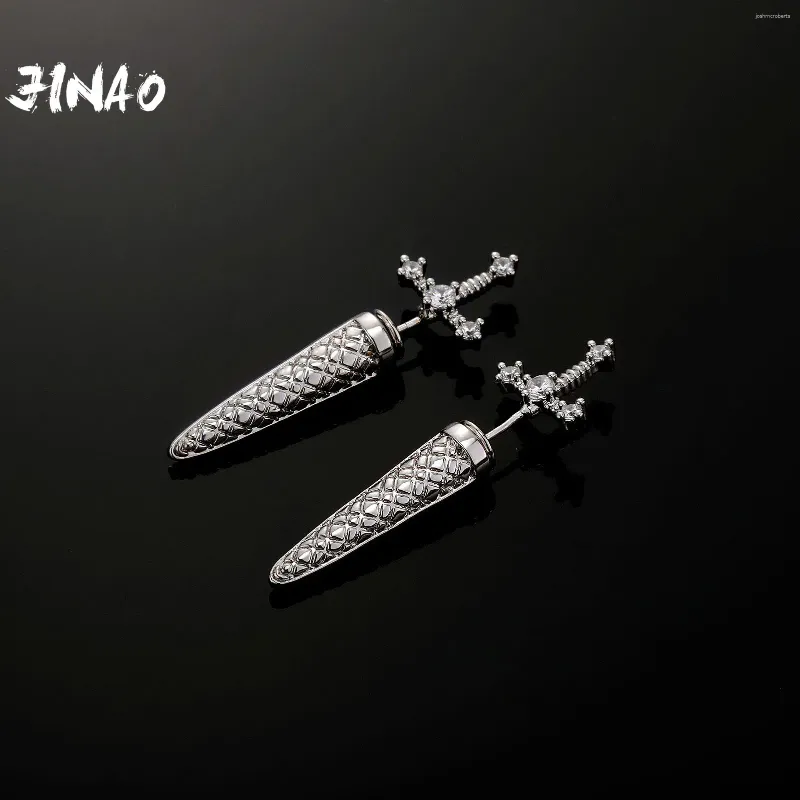 Orecchini a pennaglie Jinao 2024 Design della spada Croce di alta qualità Cravejado 5A Cubic Zircon Men and Women Jewelry