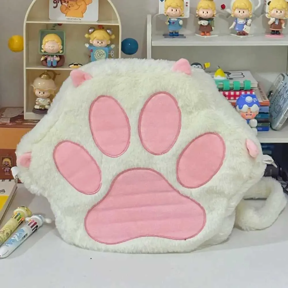 Pluche rugzakken cartoon kat klauwzak schattige pluizige schooltas kawaii grote capaciteit pluche crossover bagl2405