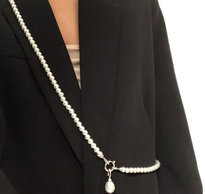 Trendy Design Niche AvantGarde Body Pearl Drop Pendant Necklace Suit Crossbody Simple Ornament Chain6834794