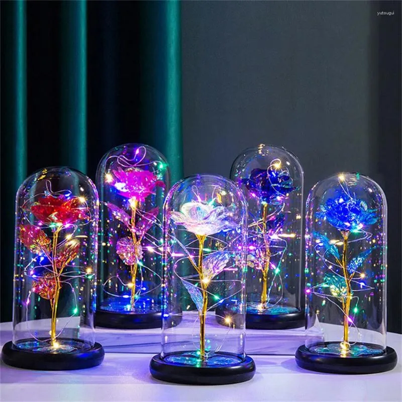 Dekorative Blumen LED Galaxy Rose Eternal 24k Gold Folie Blume mit Schnur Lichter Box Künstliches Geschenk Valentinstag für Frauen Mädchen