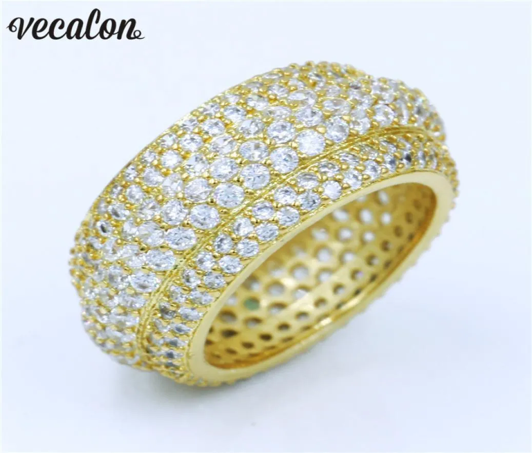 Vecalon Luxury Women Ring Pave Set 320pcs Diamonique Cz Yellow Gold Filled 925 Silver Anniversary Wedding Ring for Women Men7514464
