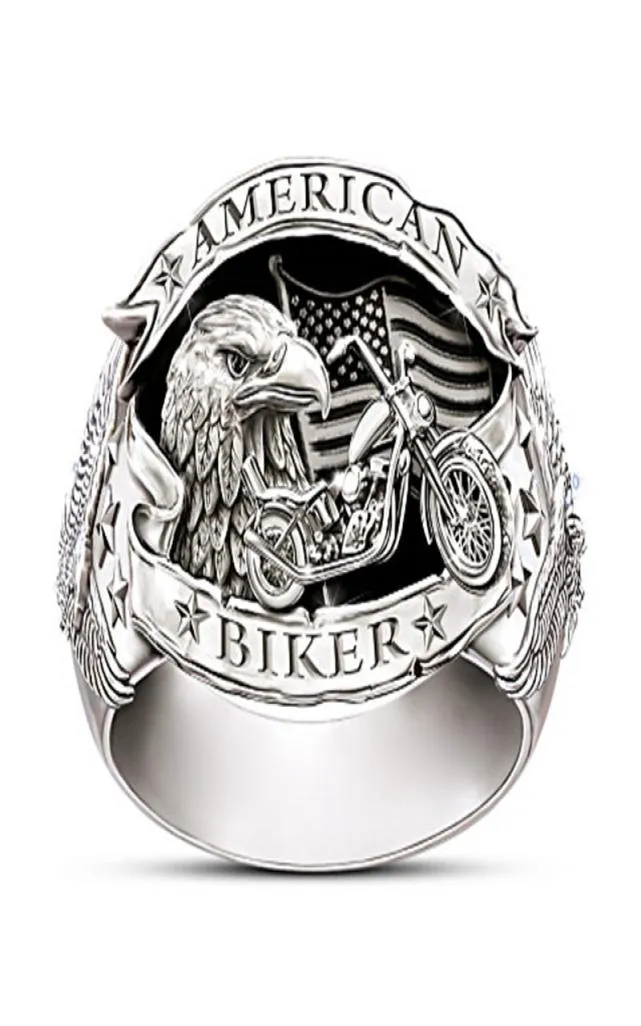 Fevereiro da marca Palavras esculpidas de motociclista americano Men Ring Motorcycle Dom Eagle Animal Jewelry Hip Hop Rock Presente para o namorado P3349294