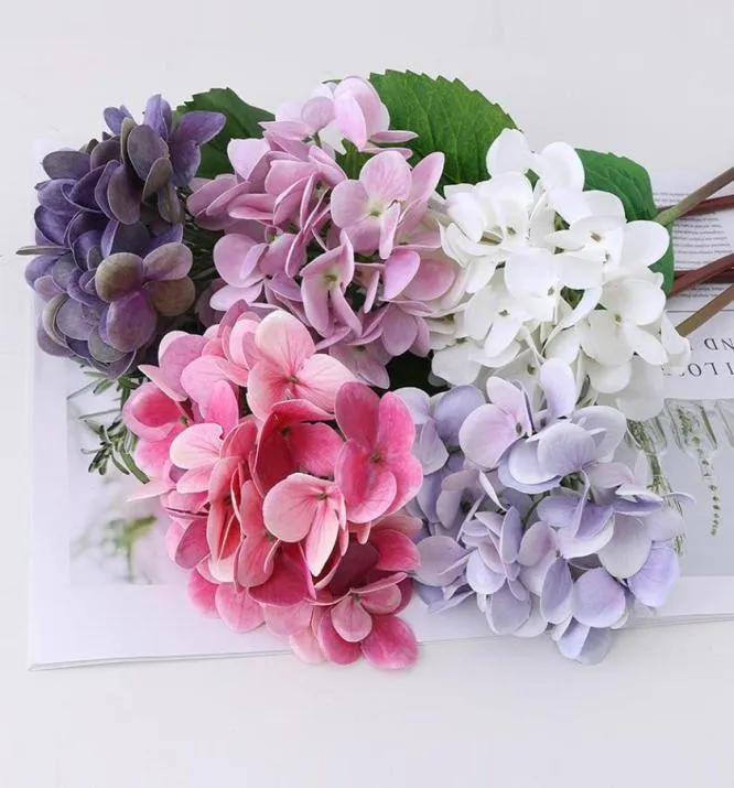 Dekoracyjne kwiaty wieńce sztuczny nadruk 3D prawdziwy dotyk hortensja ślub dom Dekoracja domowa Fałszywy kwiat fioletowy różowy niebieski biały r7295341