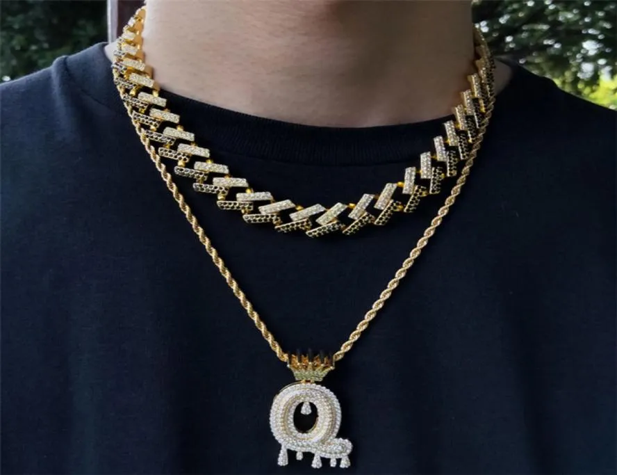 Bijoux hip hop diamant coloré de 15 mm Chaîne de liaison cubaine pour hommes Collier Gold Collier Collier pour homme Iced Out Chains en alliage bleu noir 3374589
