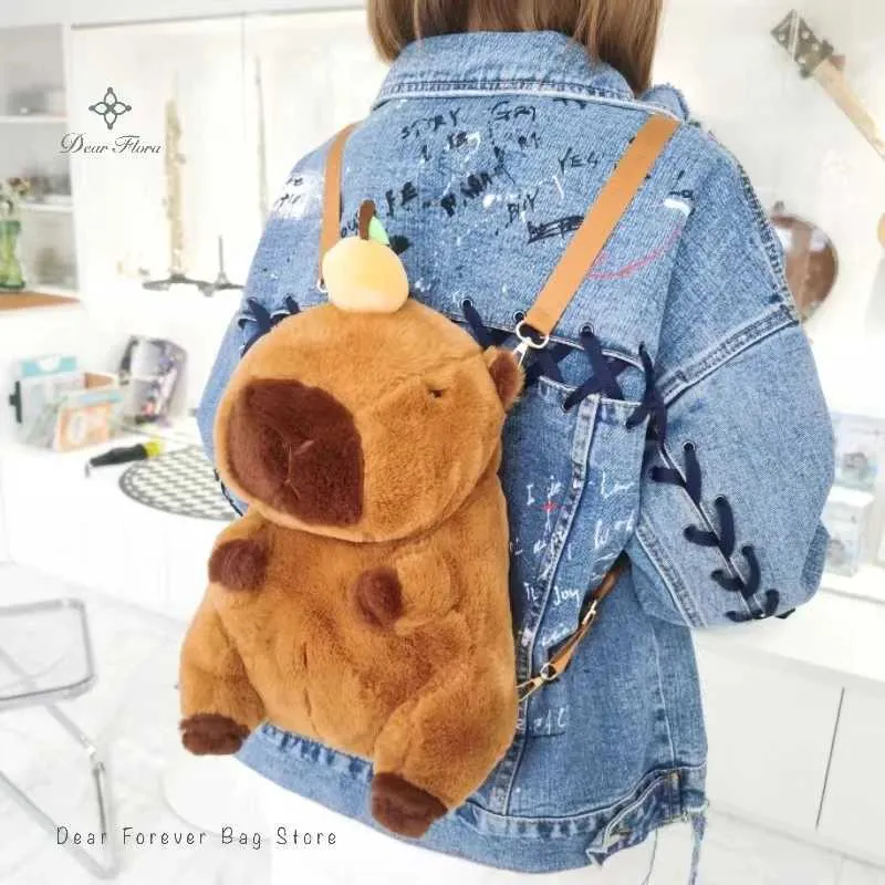 배낭 귀여운 capybara 플러시 배낭 카와이 인형 모피 가방 만화 어깨 가방 재미있는 어린이 미니 어깨 bagl2405