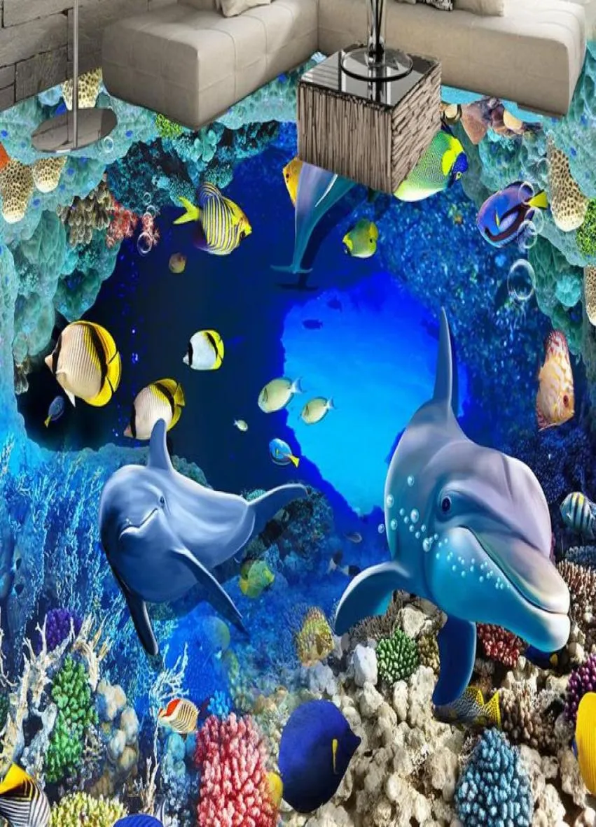 PVC Selbstklebstoff wasserdichte 3D -Boden Wandbilder unter Wasser Welt Cave Cora Po Sehensanlage Aufkleber Badezimmer Küchenhäuser Papel3049099