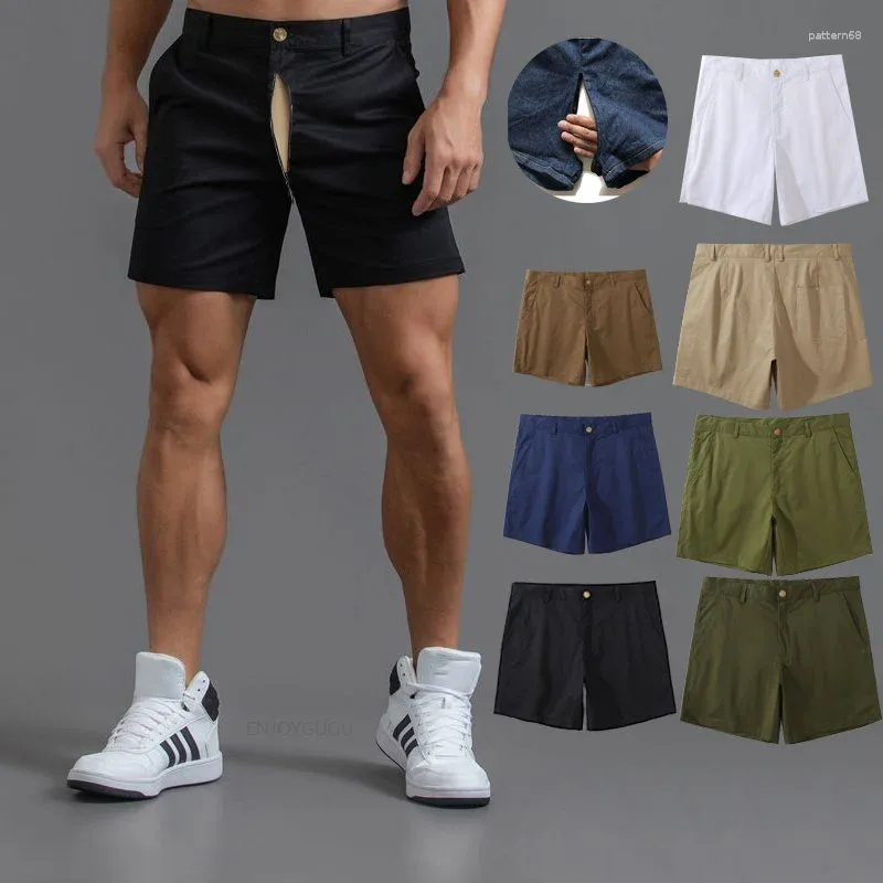 Heren shorts Invisible Double Zipper Open Crotch broek Casual katoenen paar liefhebbers chauffeurs Outdoor Seks sexy sporten