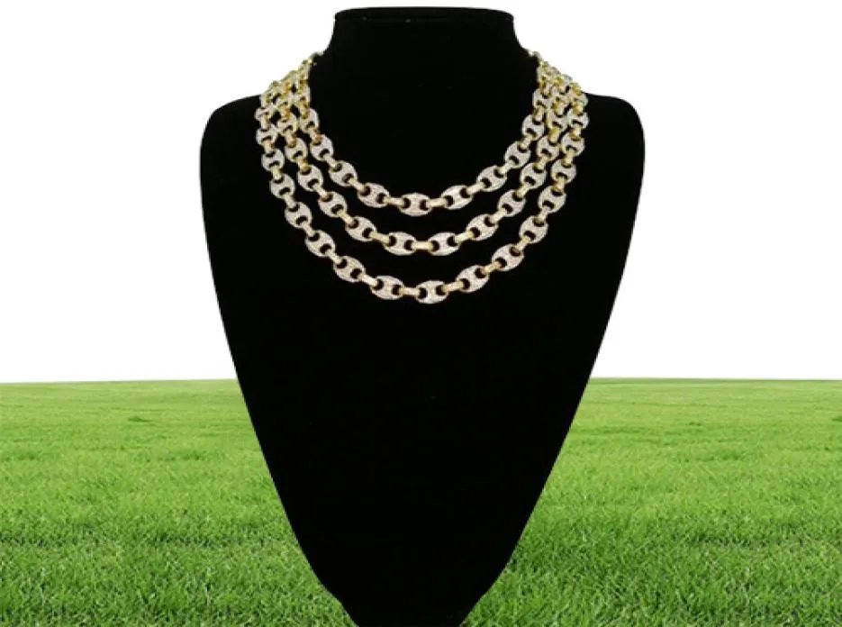 Hip Hop 12 mm Gold Silver Color plaqué Iced Out Puff Marine Anchpr Chain Link Bling Collier pour Men27289002657