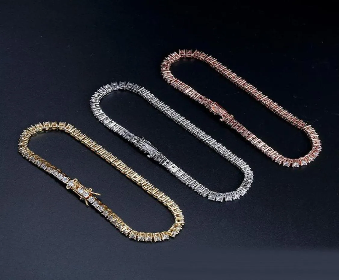 bracelet Hip Hop 18K Gold Plated Bracelets Jewelry Luxury Fashion Men Women 3mm Bling Zircon Tennis Bracelets36261483621873