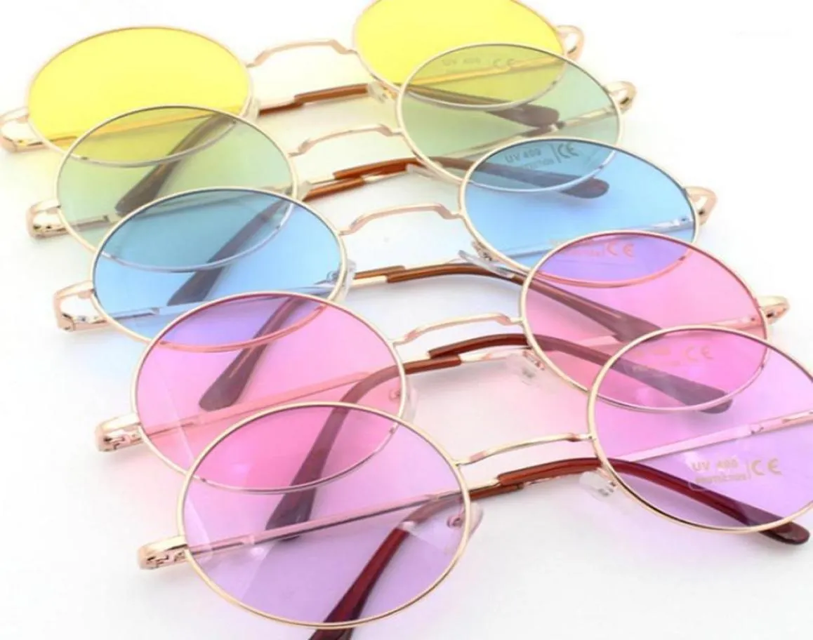 Óculos de sol redondos de metal hippie metal feminino de metal círculo redondo lente colorido óculos de sol Super hippie chic estilo14172778