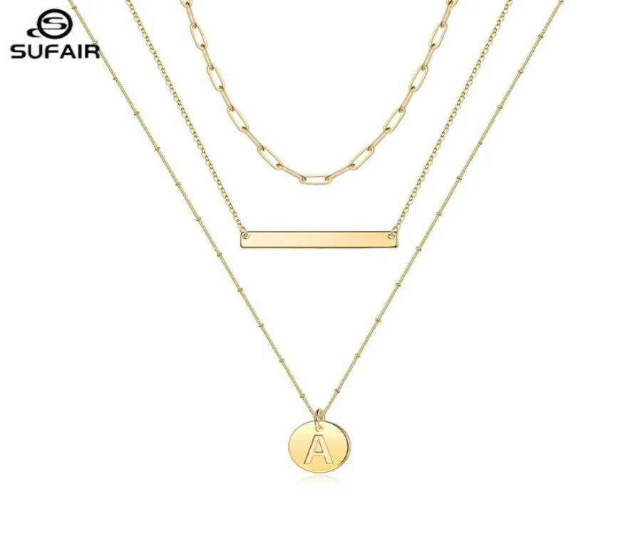 Kedjor Sufair Layered Disc Initial Charm Necklace For Women 14K Gold Filled PaperClip Chain Bar Letter Pendant Jewelry2540019