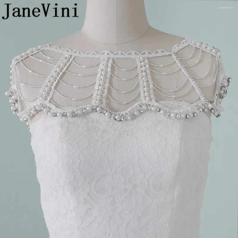 Pendant Necklaces JaneVini Arabic Crystal Necklace With Pearls White Lace Beaded Bridal Shoulder Chain Wrap Women Pageant Wedding Jewelry