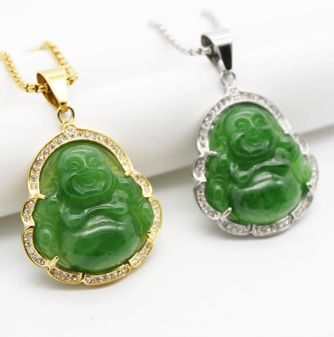 Green Buddhas Pendant Neklace For Women Inlaid Zircon Rhinestones Maitreya Buddha Nekclaces Hip Hop Men Charm Jewelry3306997