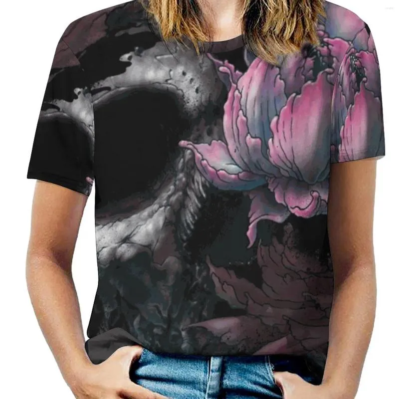 Koszulki damskie śmierć kwiaty moda nadruk dla kobiet damskie dziewczęta T-shirt harajuku okrągły szyja krótkie rękawy TEE TEE SKULL FLUSHT COURS