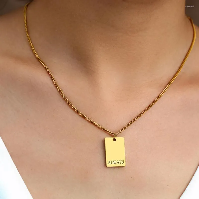 Chains Stainless Steel Necklaces With Square Letters For Women Collar Pendants Waterproof Jewelry The World Is Yours Fashion