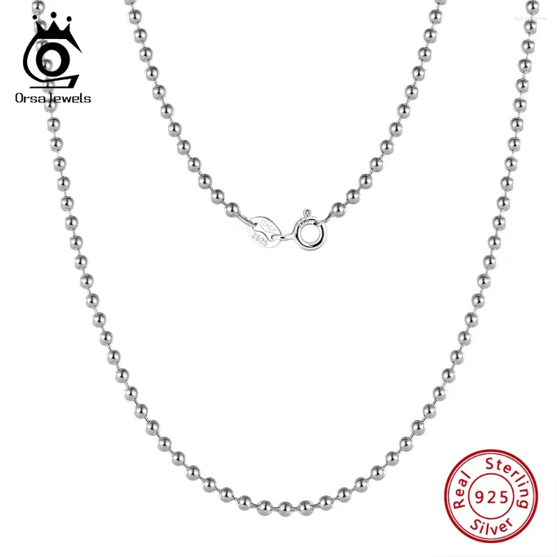 Chaines Orsa Jewels authentiques 925 Collier de chaîne de perles à boule de sterling pour femmes exquises 2/2,5 mm Round Jewelry SC24
